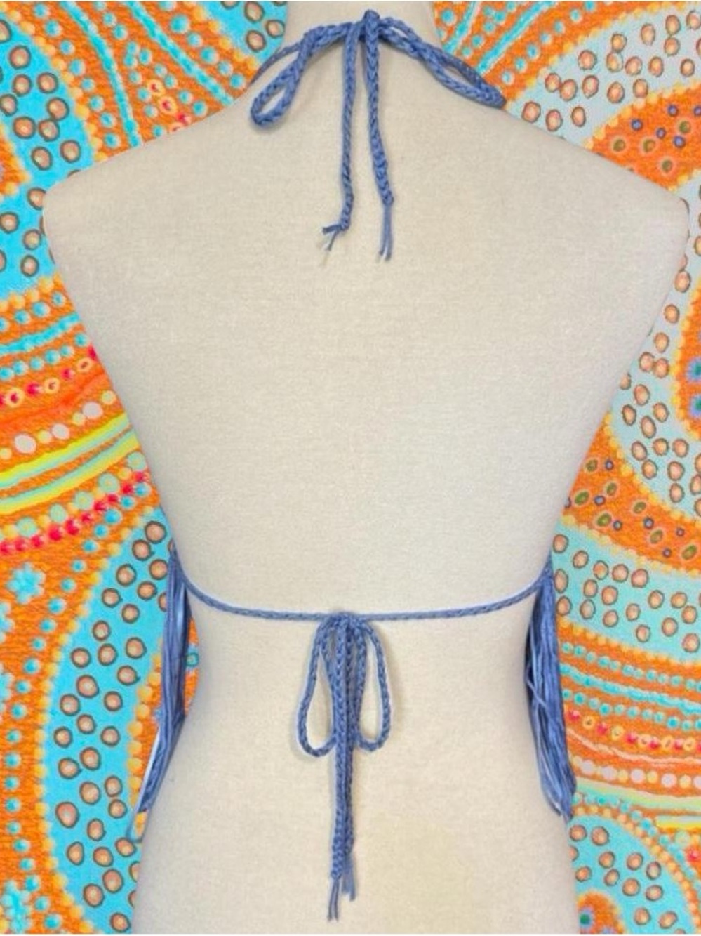 Light Blue Crochet Fringe Halter Top - Women's Festival Crop - Picture 3 of 3